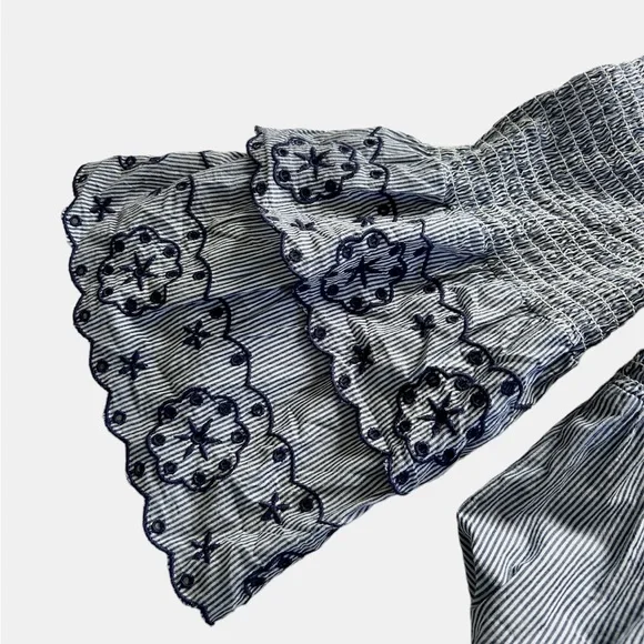 BeachLunchLounge, large, blue embroidered off the shoulder top. Cotton. - Picture 7 of 10